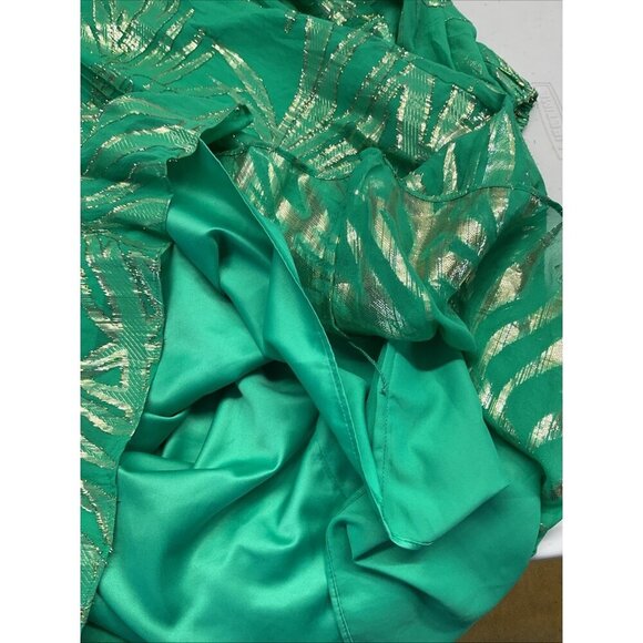 Lilly Pulitzer Green Gold Metallic Silk Long‎ Sleeve Swing Dress Size 14 Festive - Picture 7 of 14